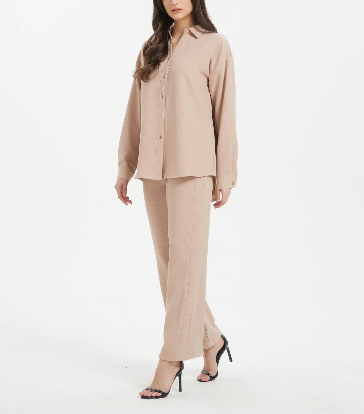 Nude button Up Lounge Set